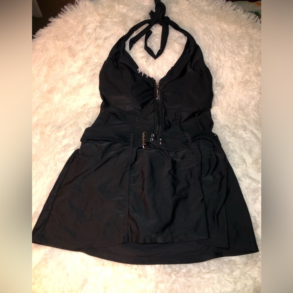 VENUS Black Halter Belted Swim Dress with size 10 - Picture 2 of 15